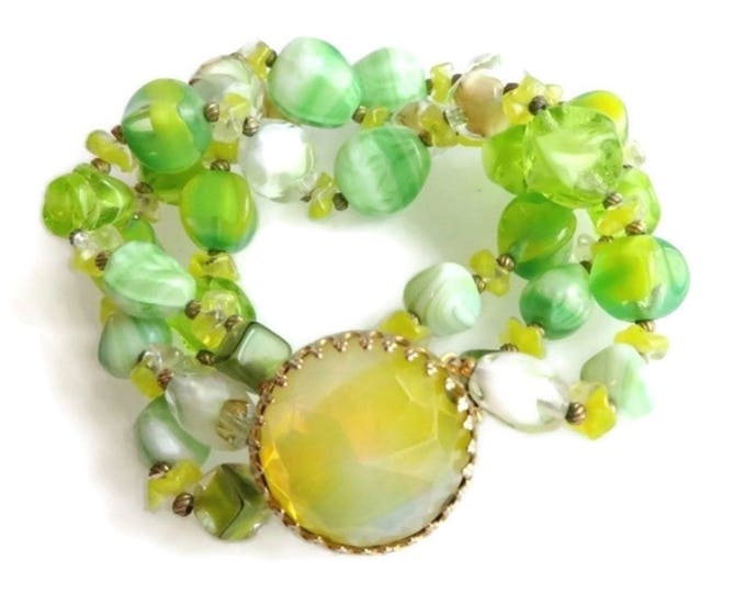 Hattie Carnegie Bracelet, Vintage Bracelet, Green Crystal Bracelet, Three Strand Bracelet, Signed Carnegie Bracelet, FREE SHIPPING