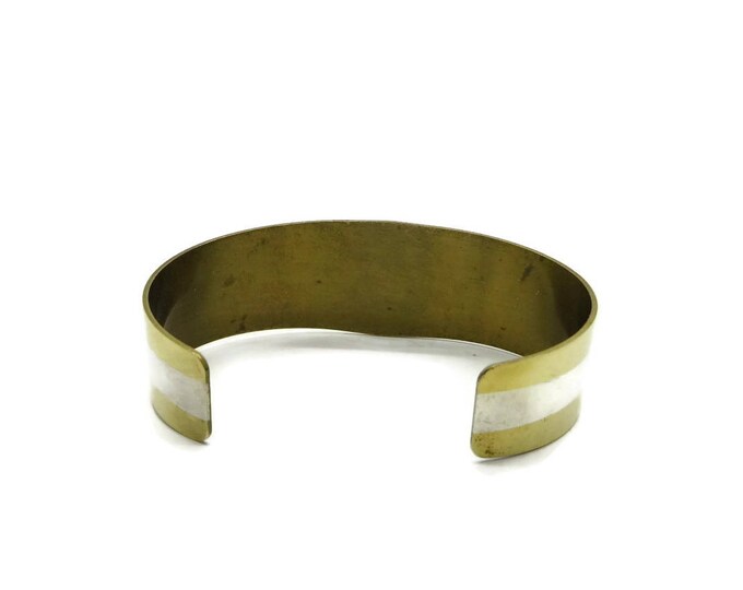 Sterling Inlay Cuff, Vintage Lillian Vernon Goldtone Cuff, Sterling Silver Inlay Bracelet, Gift for Her