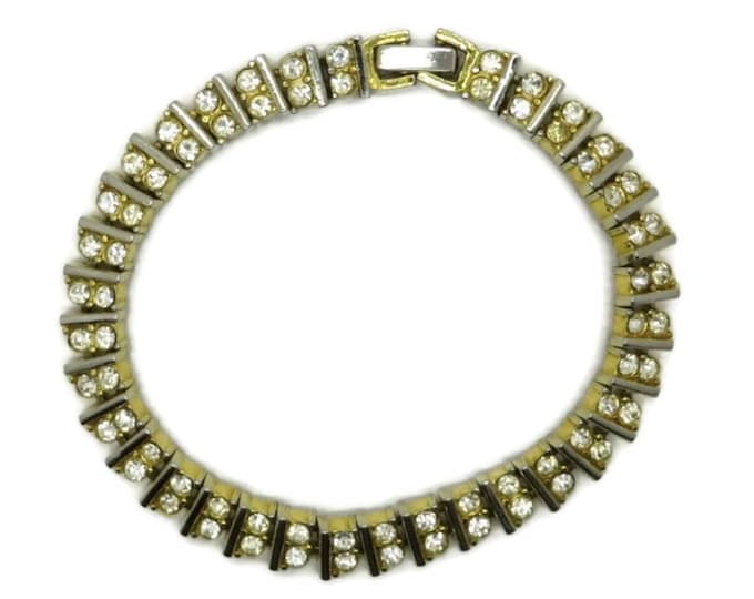 Rhinestone Tennis Bracelet, Vintage Goldtone Bracelet, Double Row Rhinestone Bracelet, Bridal Jewelry
