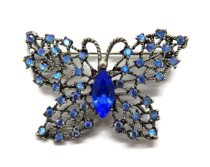 Butterfly Brooch Weiss Blue Rhinestone Butterfly Brooch - Vintage Signed Designer Butterfly Pin