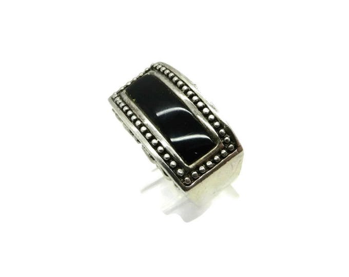 Vintage Faux Onyx Ring, Sterling Silver Scroll Ring, Statement Ring, Wide Band, Size 6.5