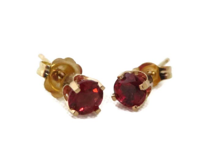 14K Gold Garnet Earrings - Vintage .50 CT Rhodolite Garnet Pierced Stud Earrings, Perfect Gift, FREE SHIPPING
