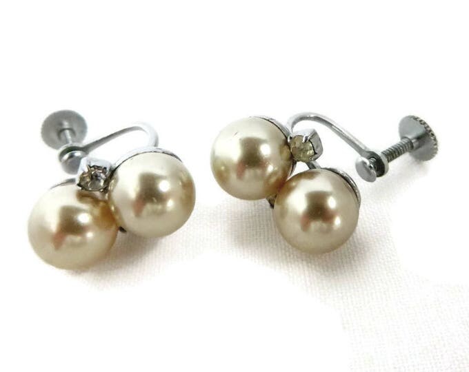 Faux Pearl Earrings - Vintage Japan Pearl & Rhinestone Earrings, Silver Tone Screwback Earrings, Gift for Her, Gift Box Faux Pearl Earrings - Vintage Japan Pearl & Rhinestone Earrings, Silver Tone Screwback Earrings, Gift for Her, Gift Box