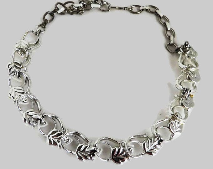 White Leaf Necklace, Vintage Signed Star Silver Tone Choker, Gift for Her, Gift Box