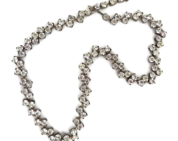 Classic Rhinestone Necklace | Vintage Linked Rhinestone Choker | Mid Century Bridal Jewelry
