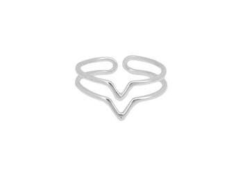 Sterling Silver double V chevron Triangle MIDI ring.
