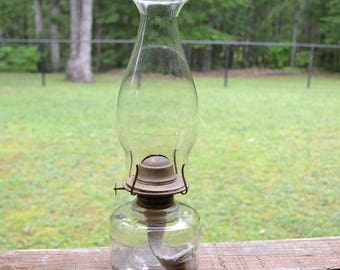 Vintage Clear Glass Oil Lamp Simple Minimal Design Accent Lighting Cottage Decor PanchosPorch
