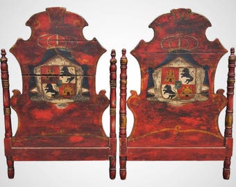 Pair of Antique Twin Bed Headboards With Armorial Heraldic Crests