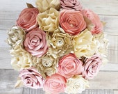 Paper Flower wedding bridal bouquet alternative book blush dusky pink vintage lace rose peony