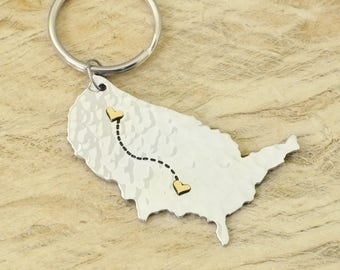 United States Keychain Long Distance Keychain Going Away Gift - State to State Keychain Couples Keychain Friendship