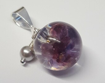 Sterling Silver Glass Orb Amethyst Pendant (Y)