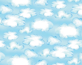 Cloud Fabric, Sky Fabric - Ready for Takeoff, Renae Lindgren, Wilmington Fabrics - 65189 411 Blue - Priced by the half yard