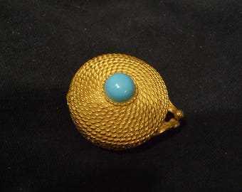 Vintage Estee Lauder Turquoise Goldtone Compact , Youth Dew Fragrance , Unusual Older Solid Perfume