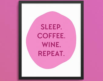 Gift for Her. Wine Print. Coffee Art Print. Gallery Wall Print. Funny Bar Cart Print. Apartment Print. Living Room Print. Bedroom Print