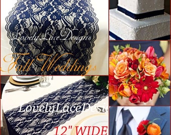 New NAVY BLUE Lace/Table Runner/3ft-11ft long x12in wide/Wedding Decor/Table Decor/NAVY/Wedding Centerpiece/Ends Cut not sewn/Free Runner