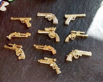 10 mini gold or silver guns Walking Dead cake toppers birthday party decorations steampunk thug life narco Murder Mystery Partners in Crime