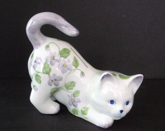 Cat Piggy Bank - Andrea by Sadek Figurine - Vintage Ceramic Savings Coin Bank