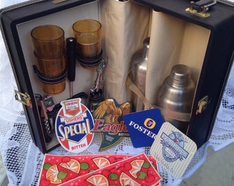 Vintage Travel Bar Kit Black Travel Bar Case Mid Century Retro Mad Men Style
