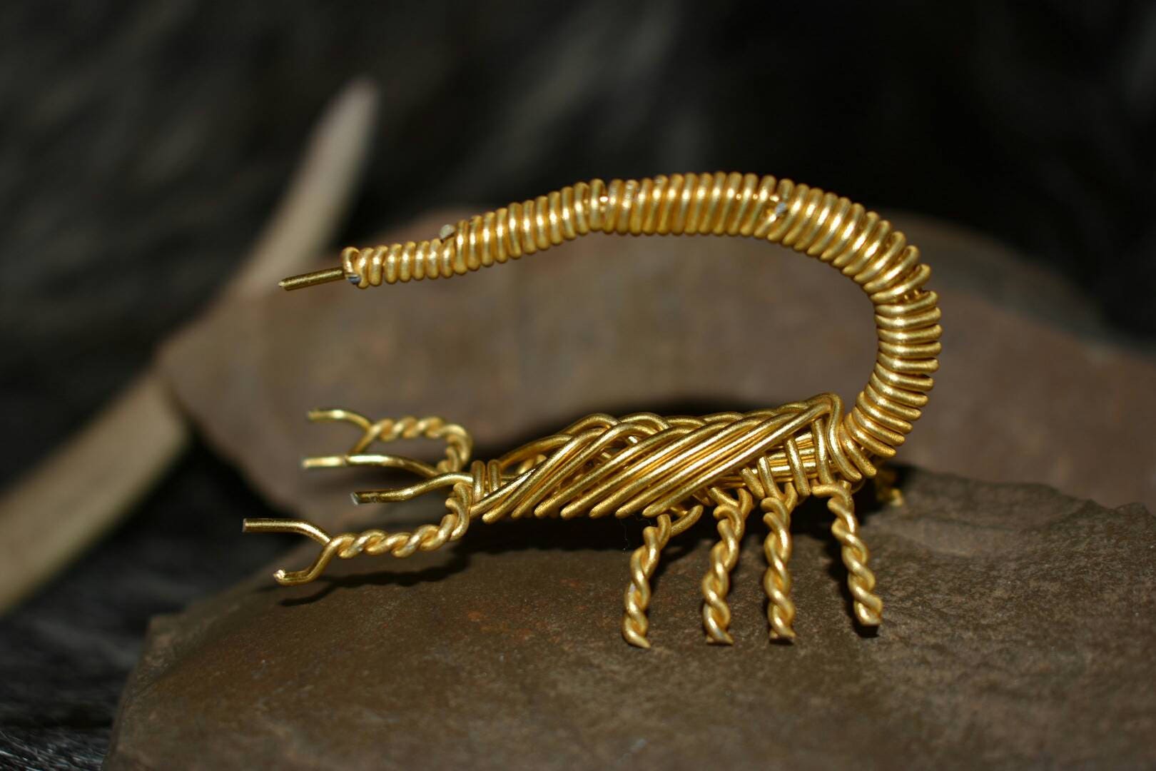 Wire Metal Art Sculpture handmade Gold/Yellow Scorpion