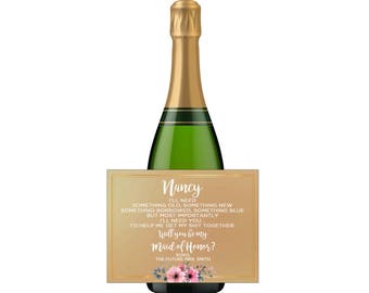 Will you be my Bridesmaid Mini Champagne Bottle Invitation, Will you be my Maid of Honor, Mini bottle label, FUNNY BRIDESMAID INVITE