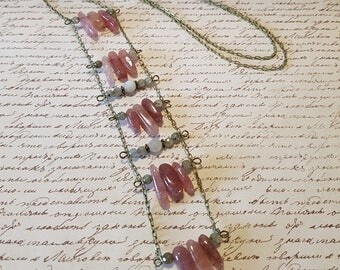 Statement Cherry Quartz and Labradorite Necklace