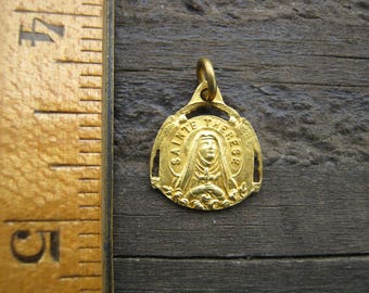 Saint Theresa Medal, Sainte Therese Pendant, French Religious Medal