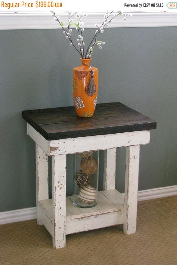 SALE White End Table with Shelf