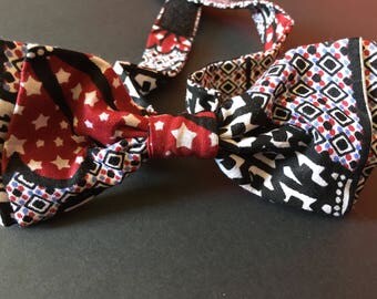 Noeud Papillon double en tissu africain wax imprimé motifs liberty scratch mixte homme femme ethnique original fantaisie