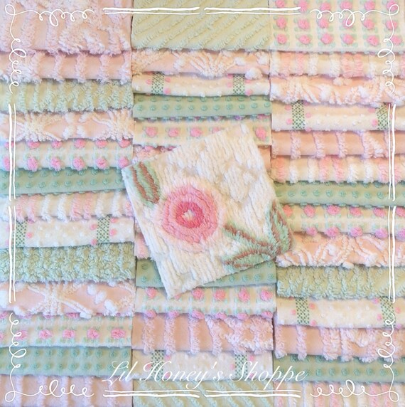 Chenille fabric quilt squares 426 blocks pink & green