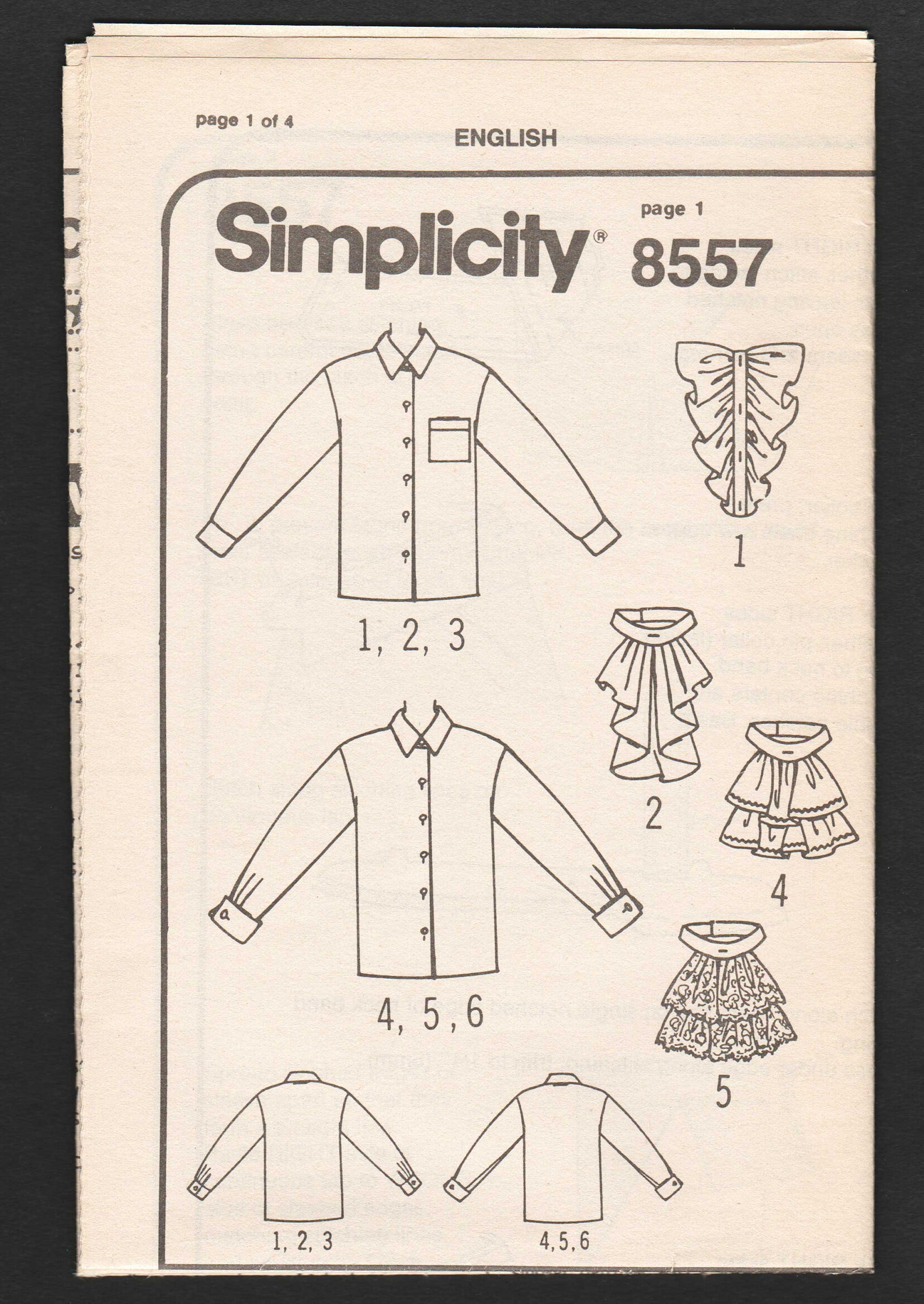 Jabot Blouse Pattern Long Sleeve French Cuff Shirt Detachable Ruffled