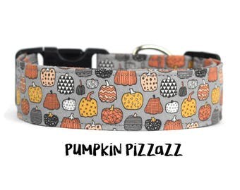 Fall Dog Collar, Autumn Dog Collar, Pumpkin Dog Collar, Halloween Dog Collar, Wide Dog Collar (Standard, Metal Buckle, or Martingale)