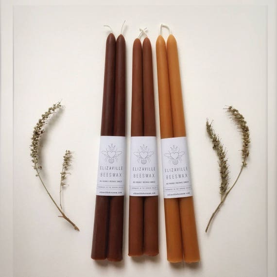Tall Brown Candles Beeswax Tapers One Pair Candles 12