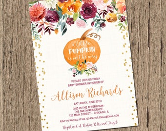Pumpkin Baby Shower Invitation, Fall Baby Shower Invitation, Pumpkin Shower Invitation, Printable Baby Shower Invitation, Pumpkin Invitation