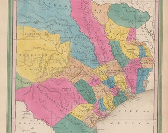 Texas Republic Vintage Map Original Decorations For Home History Housewarming Gift Ideas Ancestry Heritage Genealogy Tanner 1845