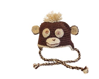 Monkey hat, child hat, animal hat, Halloween hat, winter hat, crochet hat, crochet monkey,