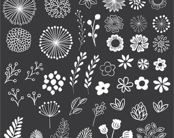 Chalkboard Floral Clipart - Clip Art - Floral Clipart - Chalk Clipart - Rustic Clipart - Boho Clipart - Vector AI and PNG - Instant Download