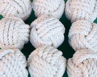 Set of 20 Wedding table number holder - White Cotton - Nautical Rope Knots medium size monkey fists- beach-rustic wedding-nautical wedding