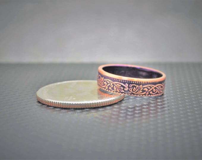 Purple Wreath Coin Ring, India-British Coin,Purple Ring, Coin Ring,Bronze Ring,Unique BoHo Ring,Dainty Ring,Womens Coin Ring,8th Anniversary