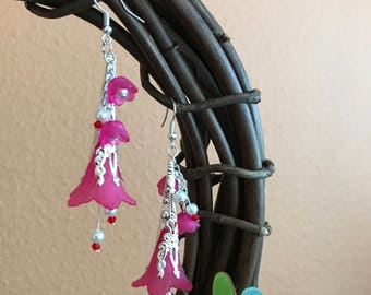 Morning Glory earrings, pink earrings, whimsical earrings, Acrylic earrings, festival earrings