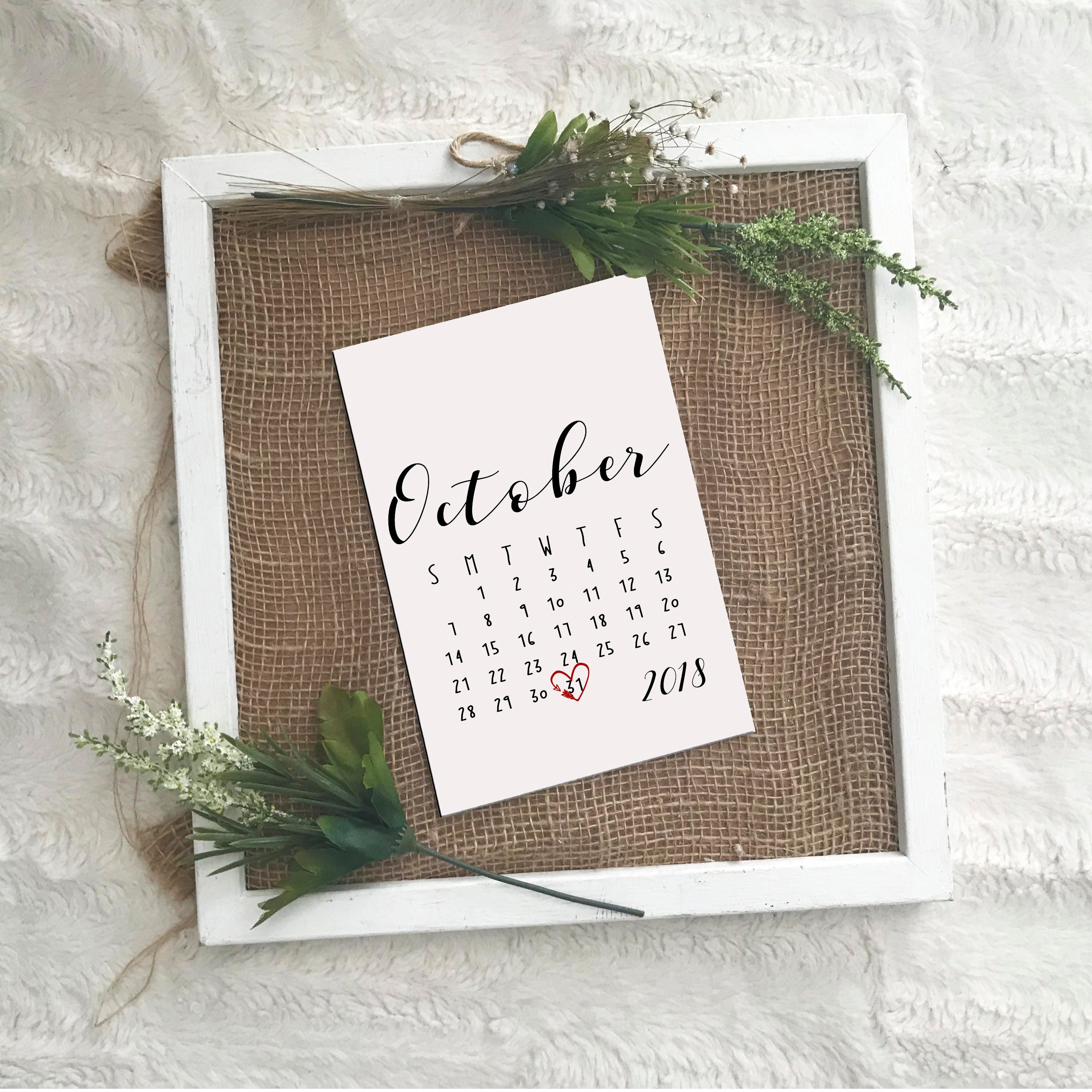 October 2018 Announcement Calendar, Digital Download, Baby 