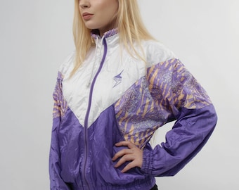 Vintage windbreaker athletic unisex jacket purple full zipper hipster clothing color block urban trefoil apparel 90s fashion