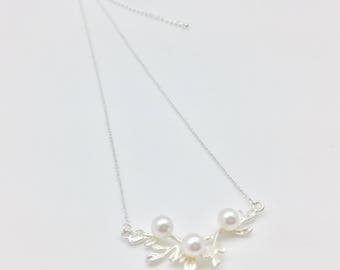 Pearl Branch Necklace // 16 Inches with 2" Extension // Non Tarnishing Silver Plated Brass