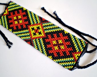 Wide Native American style Bracelet, Huichol style Bracelet, Seed Bead Bracelet, Cuff Bracelet, Beaded Bracelet, Peyote Colorful Bracelet