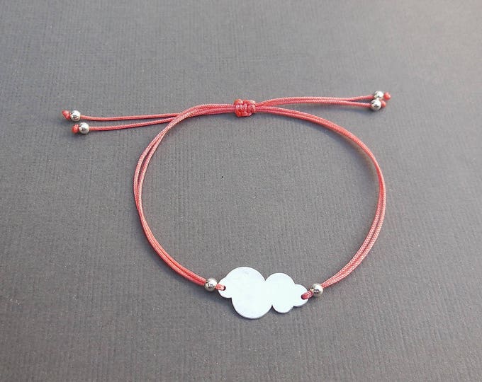 minimalist Silver 925 cloud and coral colored cord bracelet