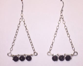 Faceted Garnet Gemstone and Sterling Silver Wire Wrapped Earrings