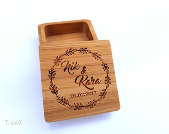 Wedding wood ring box, handmade personalized wedding ring bearer, custom bamboo ring box by TreeX