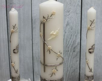 FAST SHIPPING!! Wedding Unity Candle Set with or without the Candle Holder, Wedding Candles, Unity Candles, Silver Unity Candles, Candle Set