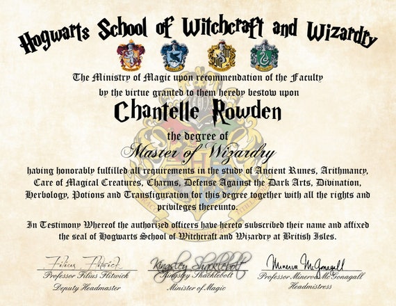 Personalized Harry Potter Diploma Hogwarts School of