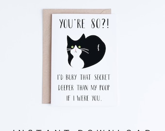 40th Birthday Card Printable Birthday Card Funny Cat