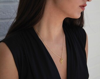 Dainty Cactus Necklace • Gold Layering Necklace • Gift for Her • Long Gold Necklace